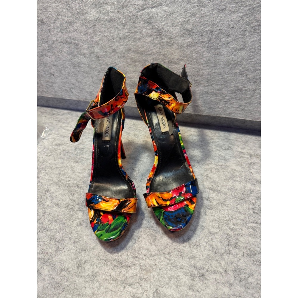 Steve Madden Sacchi Multicolored Floral‎ Strappy Platform Heels Womens 8.5